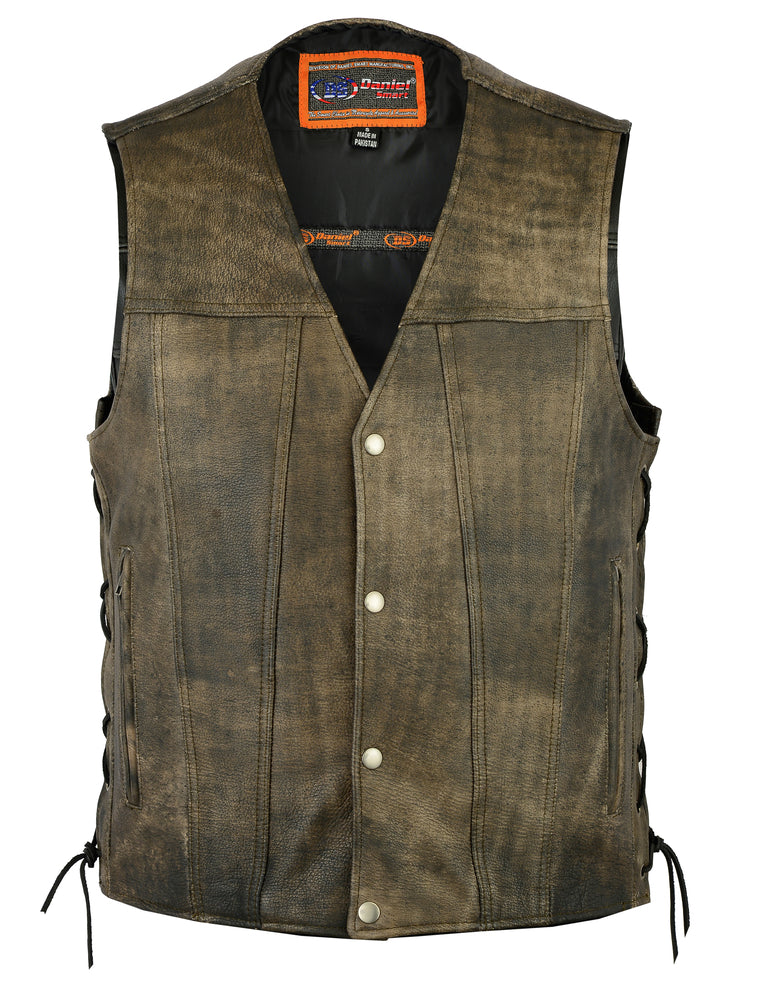 DS107 Men's Antique Brown Single Back Panel Concealed Carry Vest-Daniel Smart Mfg - Retail