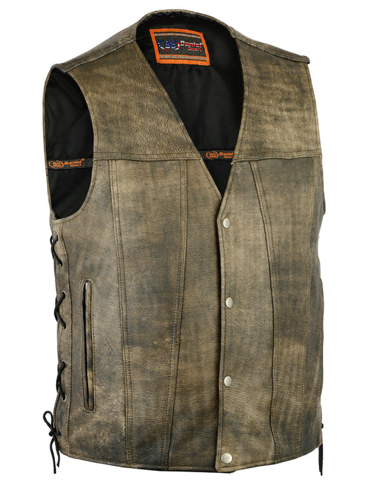 DS107 Men's Antique Brown Single Back Panel Concealed Carry Vest-Daniel Smart Mfg - Retail