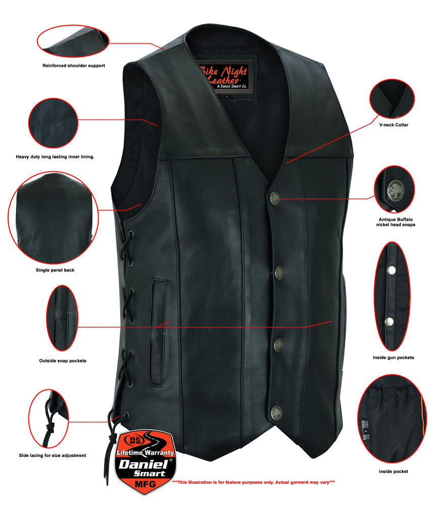 DS142 Men's Single Back Panel Concealed Carry Vest (Buffalo Nickel Head Snaps)-Daniel Smart Mfg - Retail