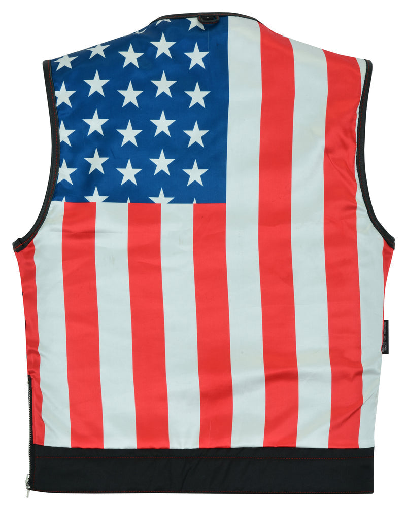 DS155 Men's Leather Vest with Red Stitching and USA Inside Flag Lining-Daniel Smart Mfg - Retail