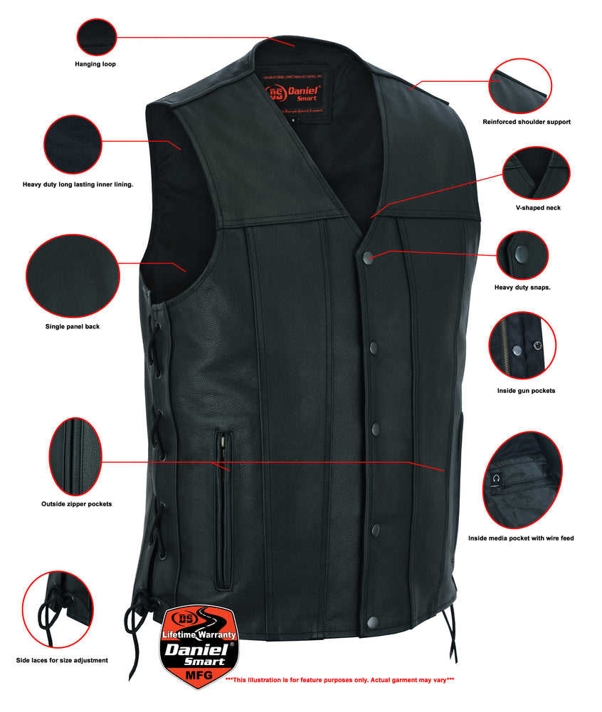 DS161TALL Men's Tall Classic Tapered Bottom Biker Leather Vest-Daniel Smart Mfg - Retail