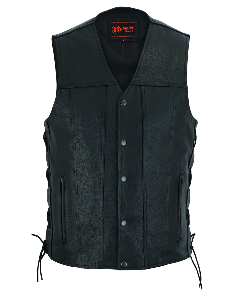 DS161TALL Men's Tall Classic Tapered Bottom Biker Leather Vest-Daniel Smart Mfg - Retail