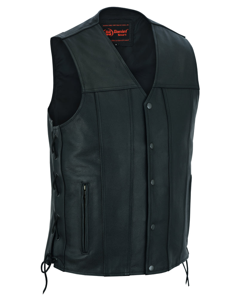 DS161TALL Men's Tall Classic Tapered Bottom Biker Leather Vest-Daniel Smart Mfg - Retail