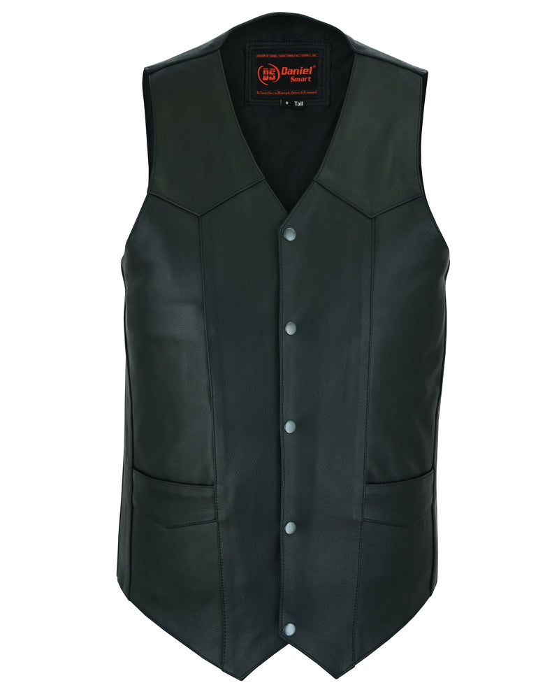 DS162TALL Men's Tall Classic Biker Leather Vest-Daniel Smart Mfg - Retail