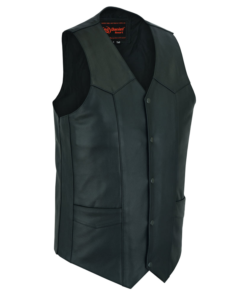 DS162TALL Men's Tall Classic Biker Leather Vest-Daniel Smart Mfg - Retail