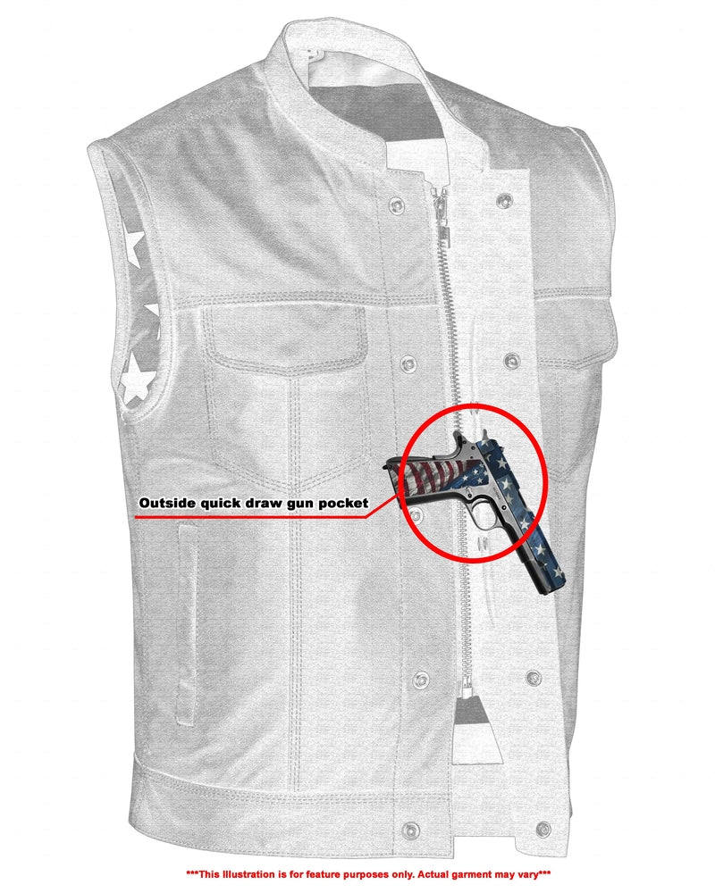 DS165 Men's LEATHER VEST WITH RED STITCHING AND USA INSIDE FLAG LININ-Daniel Smart Mfg - Retail