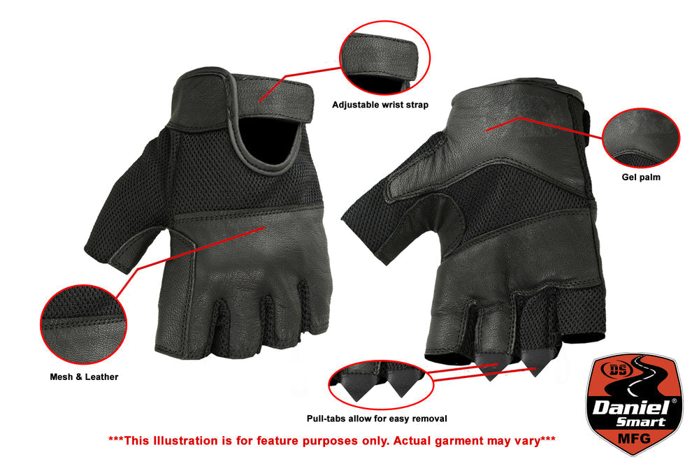 DS17 Leather/ Mesh Fingerless Glove-Daniel Smart Mfg - Retail