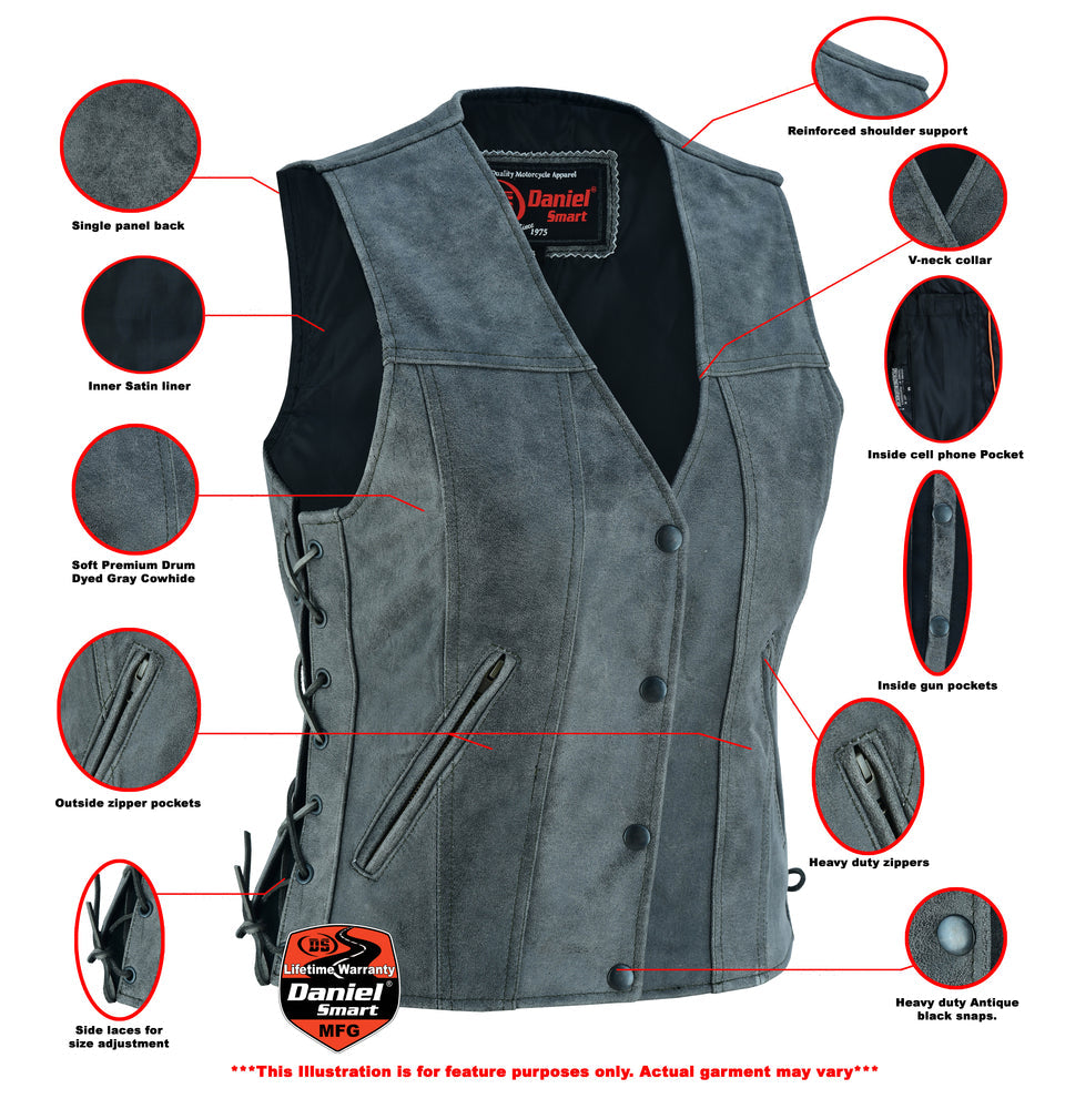 DS205V Women's Gray Single Back Panel Concealed Carry Vest-Daniel Smart Mfg - Retail