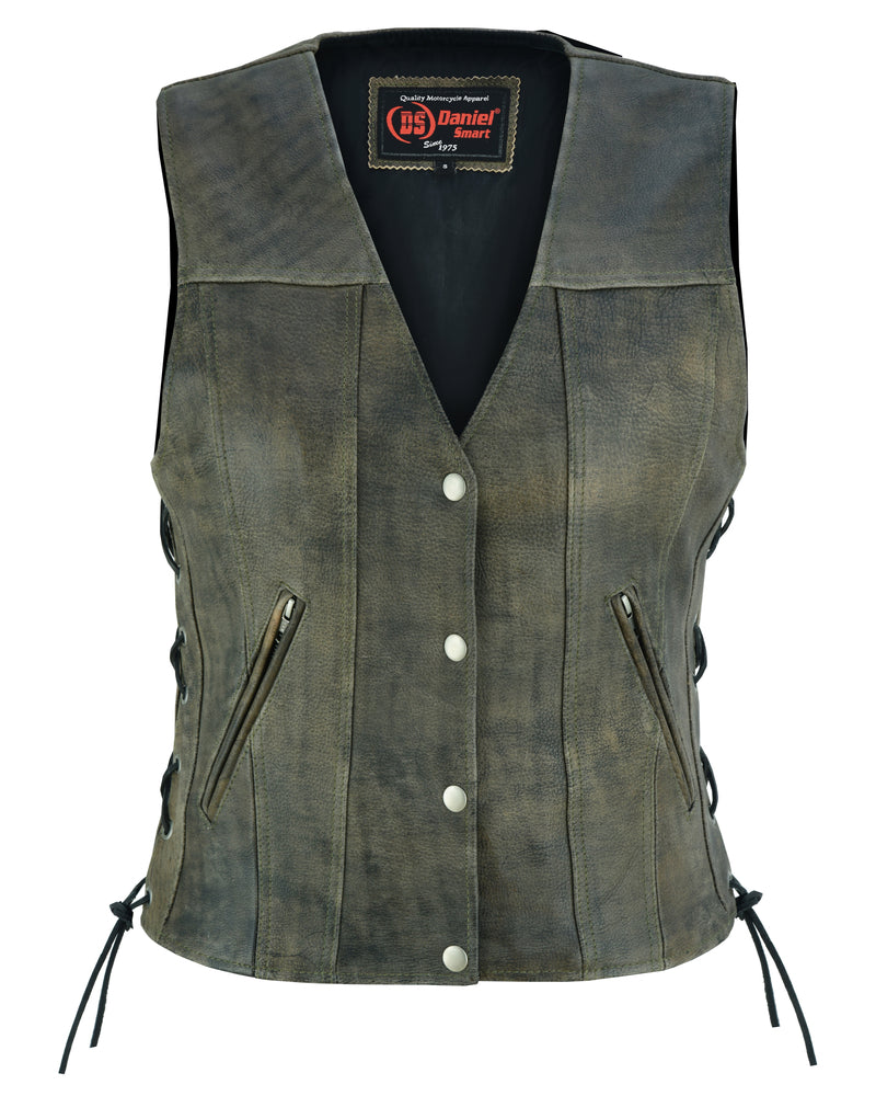 DS207 Women's Antique Brown Single Back Panel Concealed Carry Vest-Daniel Smart Mfg - Retail