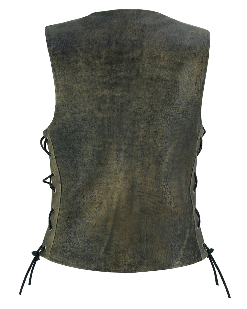 DS207 Women's Antique Brown Single Back Panel Concealed Carry Vest-Daniel Smart Mfg - Retail