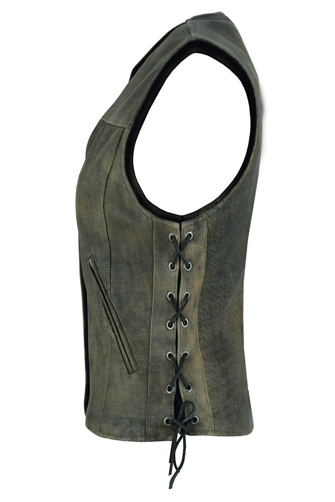 DS207 Women's Antique Brown Single Back Panel Concealed Carry Vest-Daniel Smart Mfg - Retail