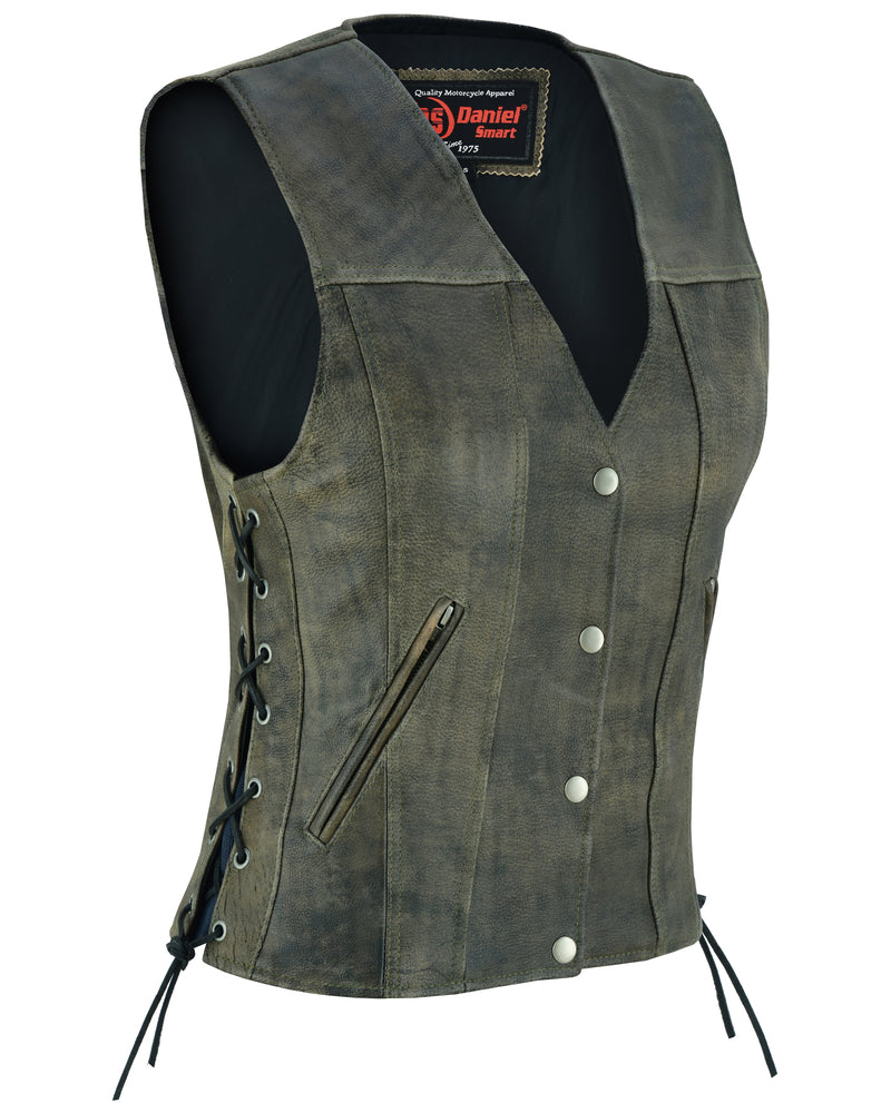 DS207 Women's Antique Brown Single Back Panel Concealed Carry Vest-Daniel Smart Mfg - Retail