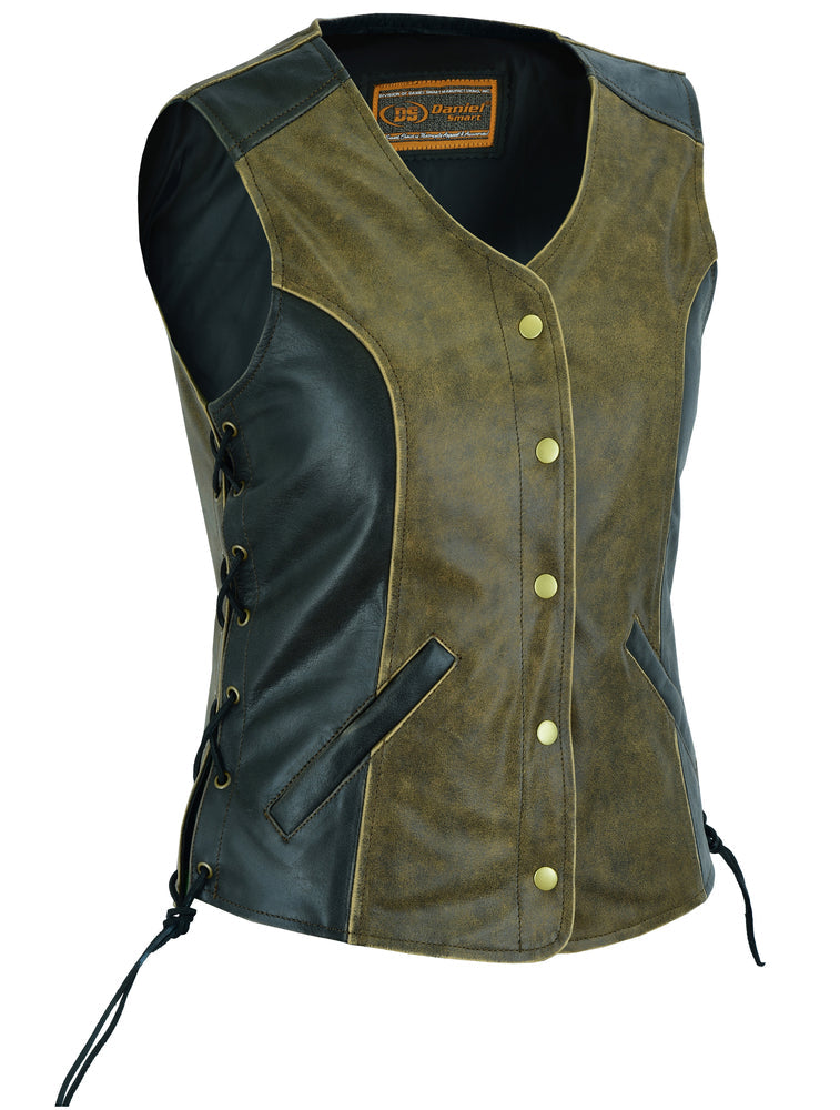 DS214 Women's Stylish Longer Body ¾ Vest - Side Laces - Two Tone-Daniel Smart Mfg - Retail