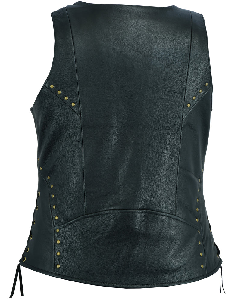 DS233 Women's Zippered Vest with Lacing Details-Daniel Smart Mfg - Retail