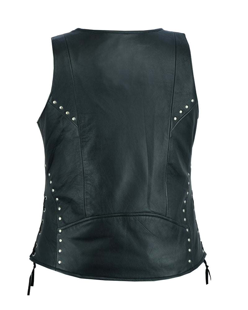 DS234 Women's Open neck Vest with Lacing Details-Daniel Smart Mfg - Retail