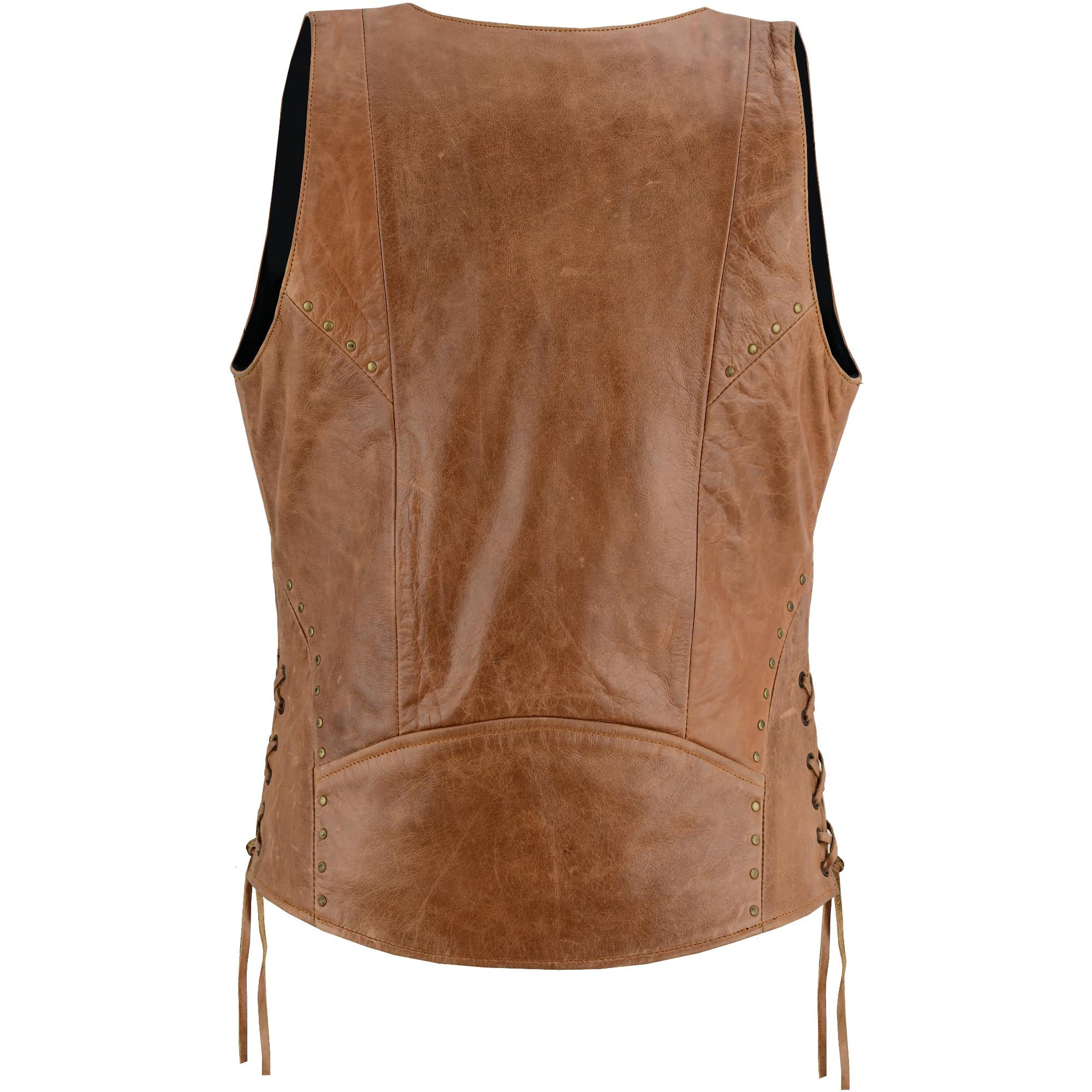 DS236 Women's Brown Zippered Vest with Lacing Details-Daniel Smart Mfg - Retail