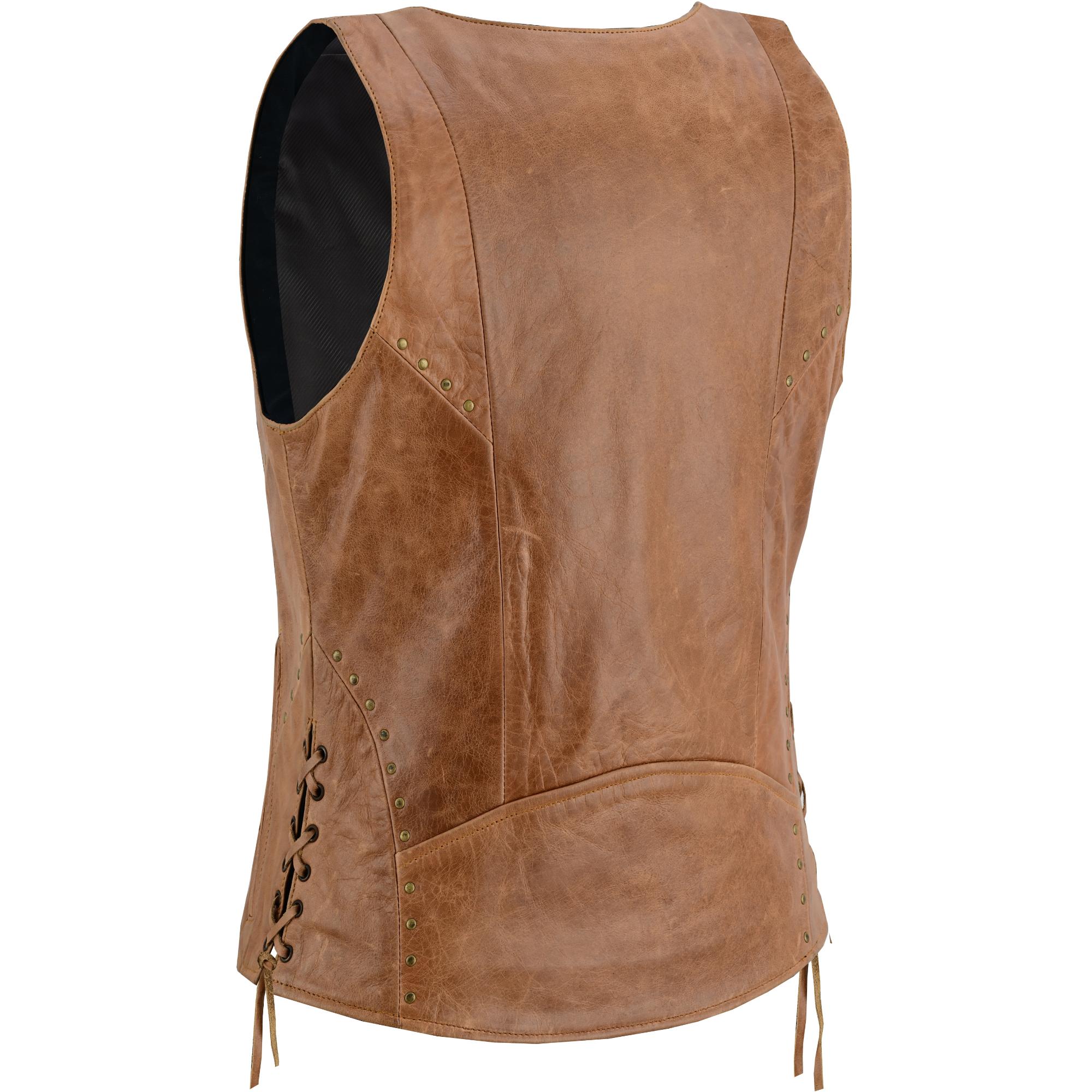 DS236 Women's Brown Zippered Vest with Lacing Details-Daniel Smart Mfg - Retail