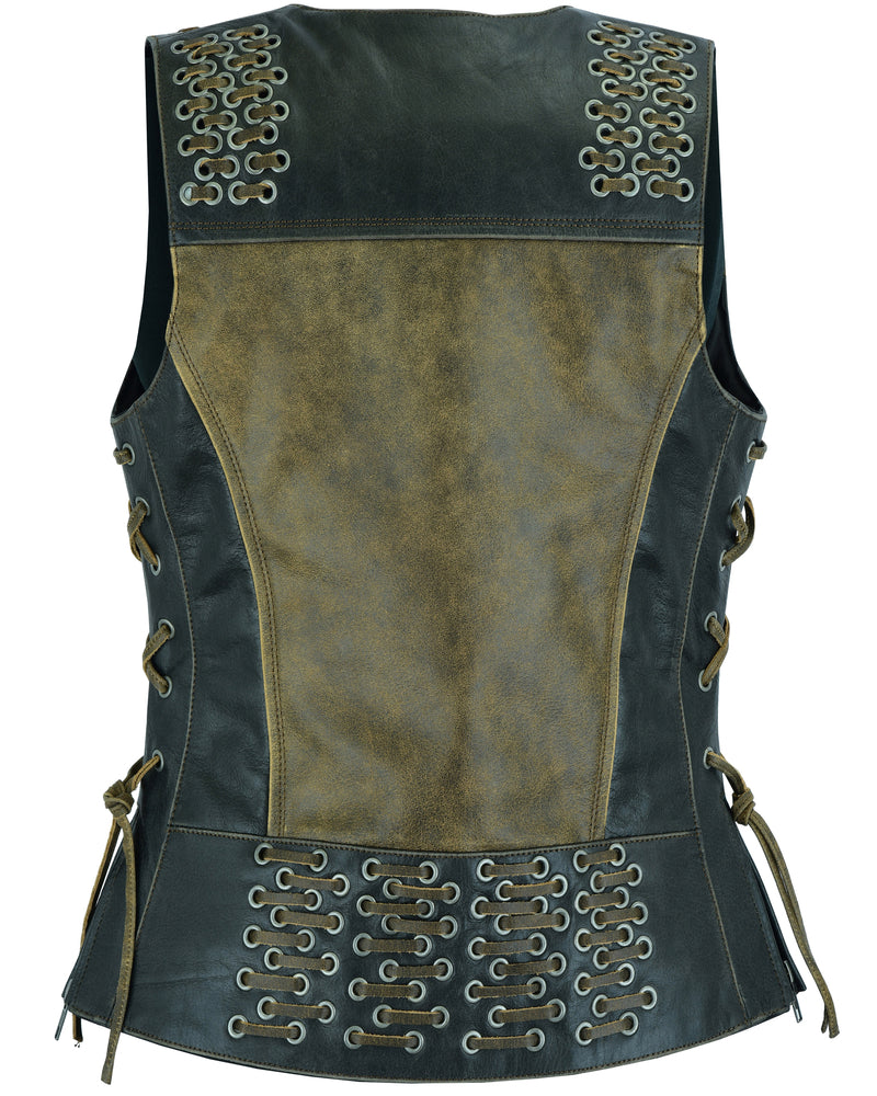 DS298 Women's Vest with Grommet and Lacing Accents - Two Tone-Daniel Smart Mfg - Retail