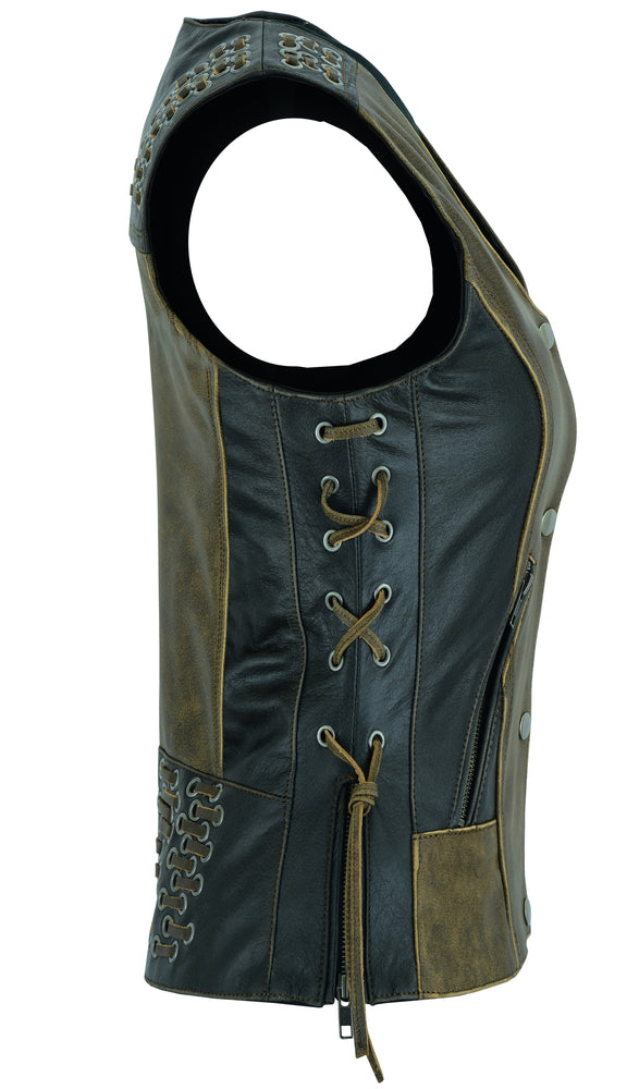 DS298 Women's Vest with Grommet and Lacing Accents - Two Tone-Daniel Smart Mfg - Retail