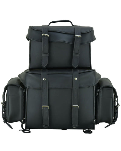DS350 Leather Black PVC Large Four Piece Motorcycle Touring Tail Bag-Sissy Bar Bags-Daniel Smart Mfg - Retail