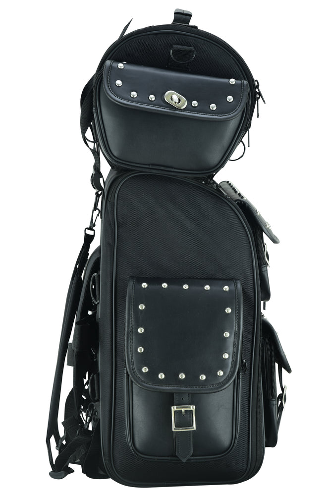 black leather biker studded backpack DS386 Updated Touring Back Pack With Studs