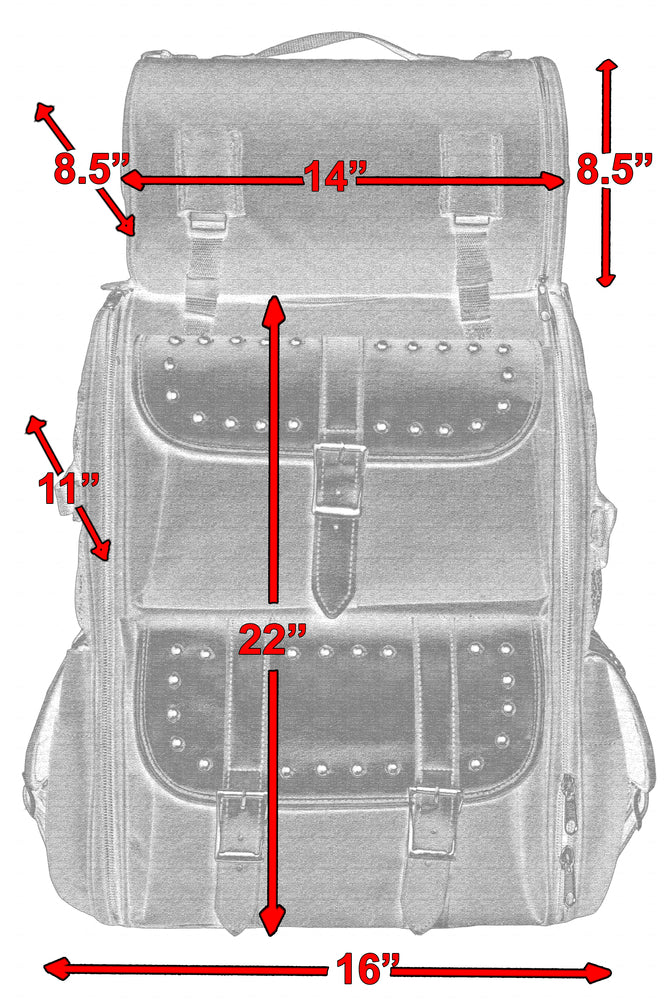DS391S Updated Touring Sissy Bar Bag w/ Studs-Sissy Bar Bags-Daniel Smart Mfg - Retail