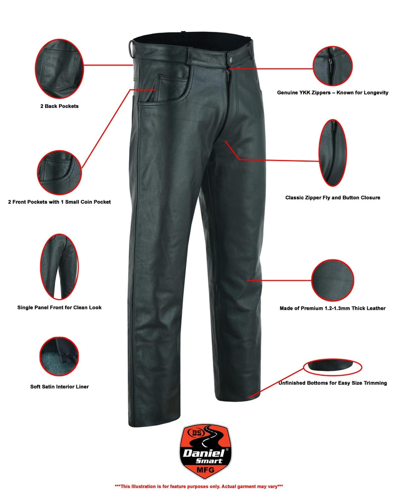 DS451 Men's Black Classic 5 Pocket Casual Motorcycle Leather Pants-Daniel Smart Mfg - Retail