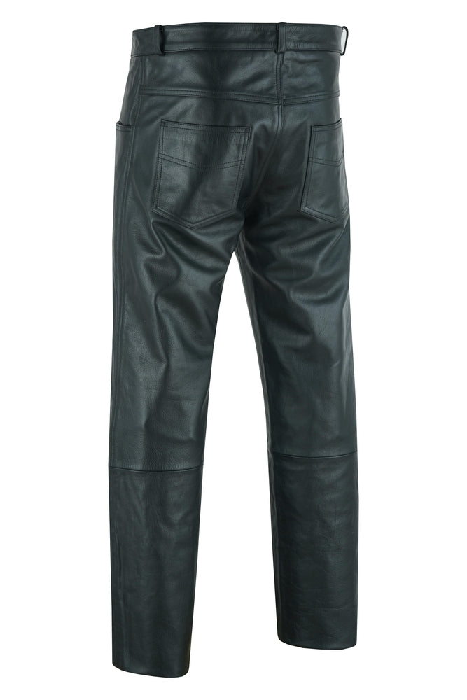 DS451 Men's Black Classic 5 Pocket Casual Motorcycle Leather Pants-Daniel Smart Mfg - Retail