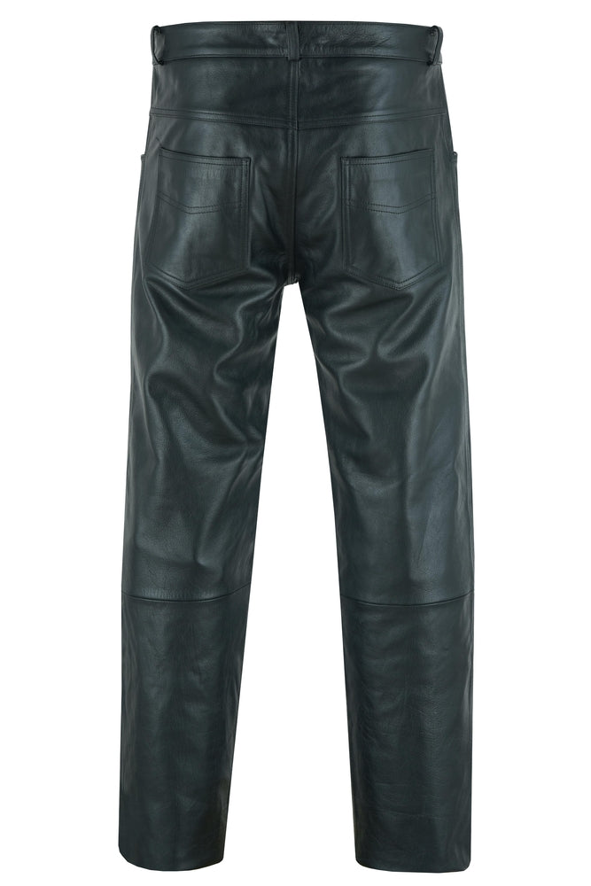 DS451 Men's Black Classic 5 Pocket Casual Motorcycle Leather Pants-Daniel Smart Mfg - Retail