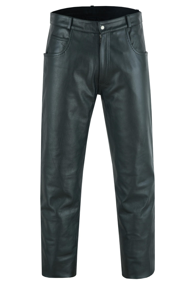 DS451 Men's Black Classic 5 Pocket Casual Motorcycle Leather Pants-Daniel Smart Mfg - Retail