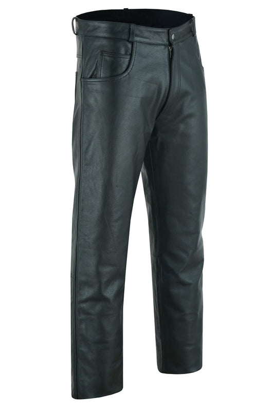 DS451 Men's Black Classic 5 Pocket Casual Motorcycle Leather Pants-Daniel Smart Mfg - Retail