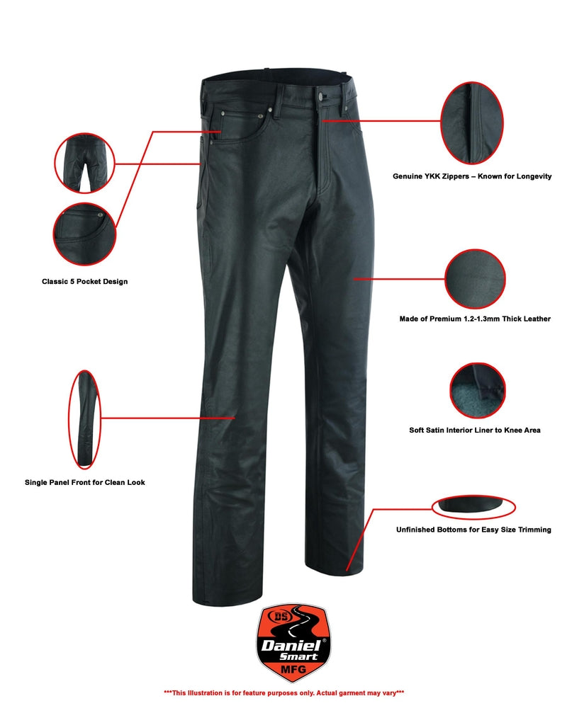 DS452 Women's Classic 5 Pocket Black Casual Motorcycle Leather Pants-Daniel Smart Mfg - Retail