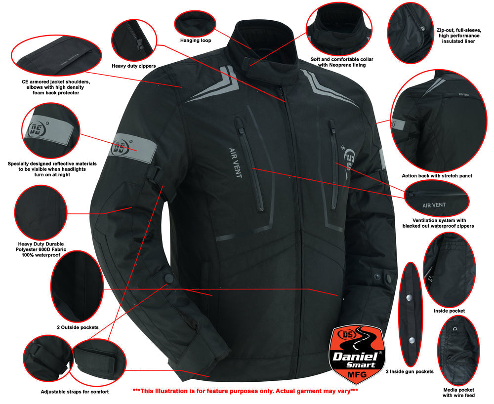 DS4610 Flight Wings - Black Textile Motorcycle Jacket for Men-Daniel Smart Mfg - Retail