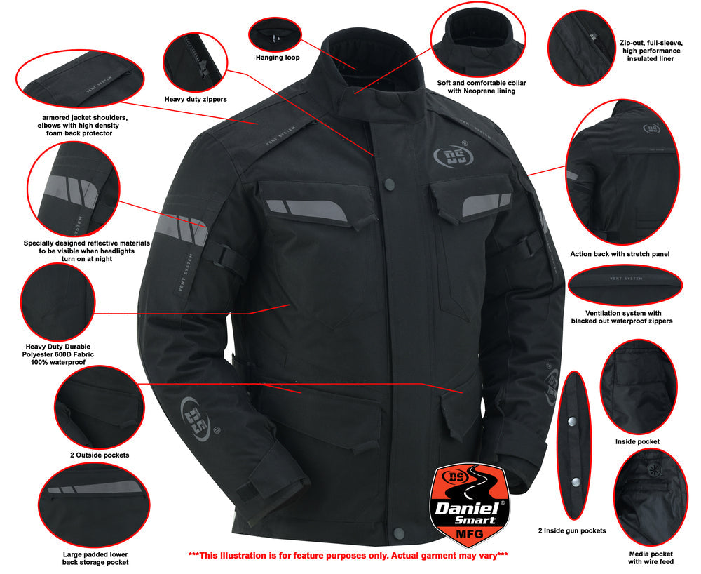 DS4615 Advance Touring Textile Motorcycle Jacket for Men - Black-Daniel Smart Mfg - Retail