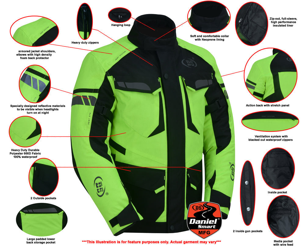 DS4616 Advance Touring Textile Motorcycle Jacket for Men - Hi-Vis-Daniel Smart Mfg - Retail