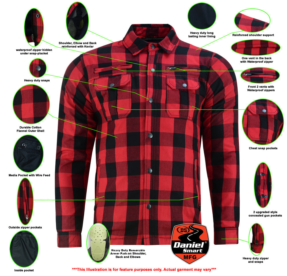 DS4671 Armored Flannel Shirt - Red-Daniel Smart Mfg - Retail