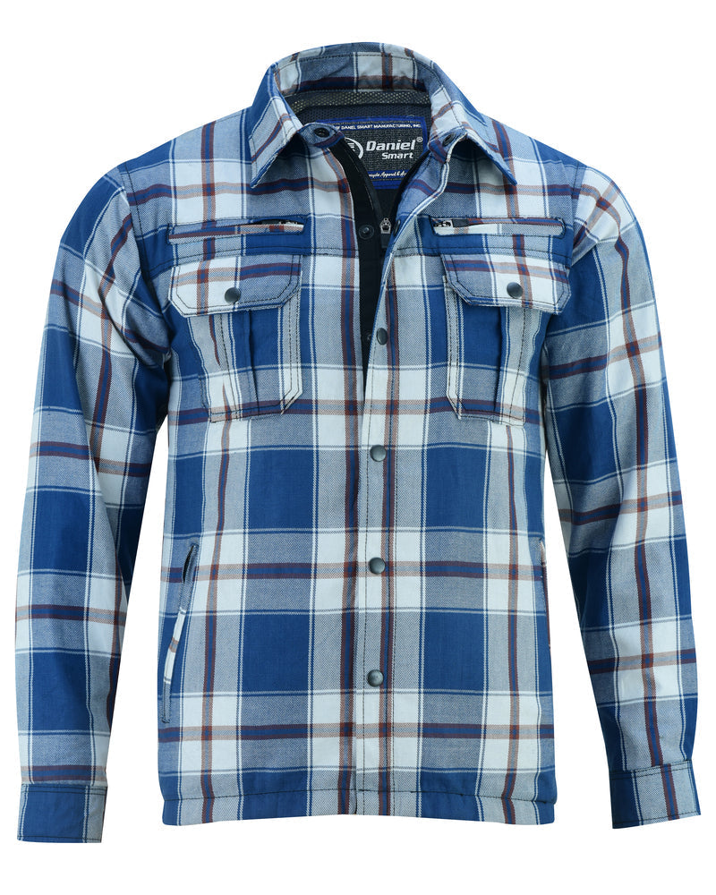 DS4673 Armored Flannel Shirt - Blue, White & Maroon-Daniel Smart Mfg - Retail