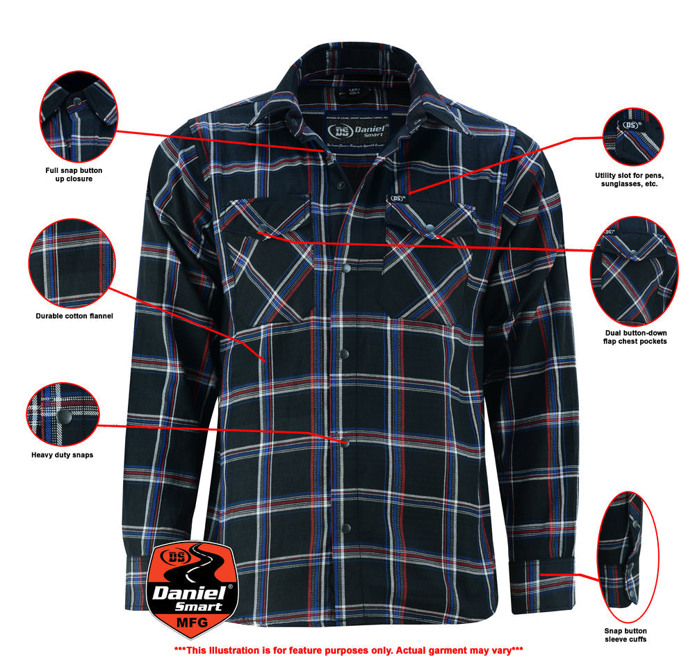 DS4680 Flannel Shirt - Black, Red and Blue-Daniel Smart Mfg - Retail