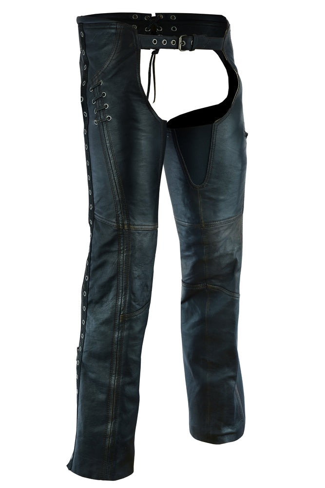 DS490 Women's Stylish Lightweight Hip Set Chaps in Lightweight Drum Dyed Distres-Daniel Smart Mfg - Retail