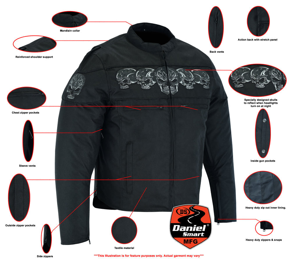 DS600 Men's Textile Scooter Style Jacket w/ Reflective Skulls-Daniel Smart Mfg - Retail