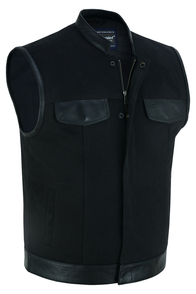 DS685 Canvas Material Single Back Panel Concealment Vest W/Leather Trimming-Daniel Smart Mfg - Retail