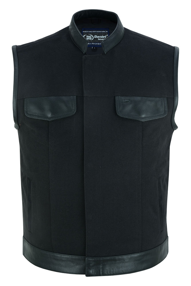 DS685 Canvas Material Single Back Panel Concealment Vest W/Leather Trimming-Daniel Smart Mfg - Retail