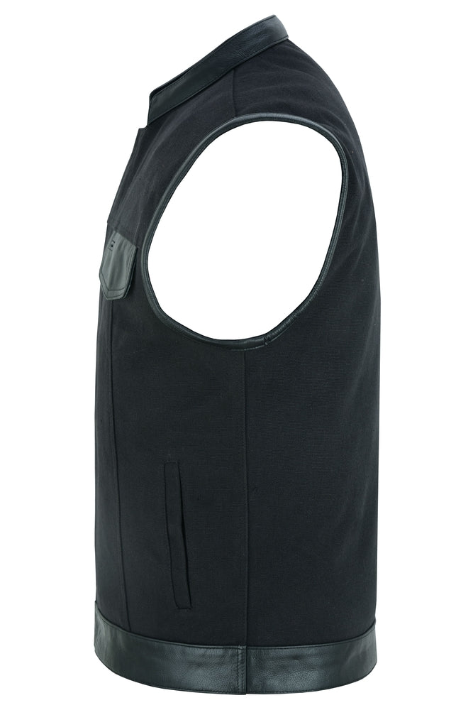 DS685 Canvas Material Single Back Panel Concealment Vest W/Leather Trimming-Daniel Smart Mfg - Retail