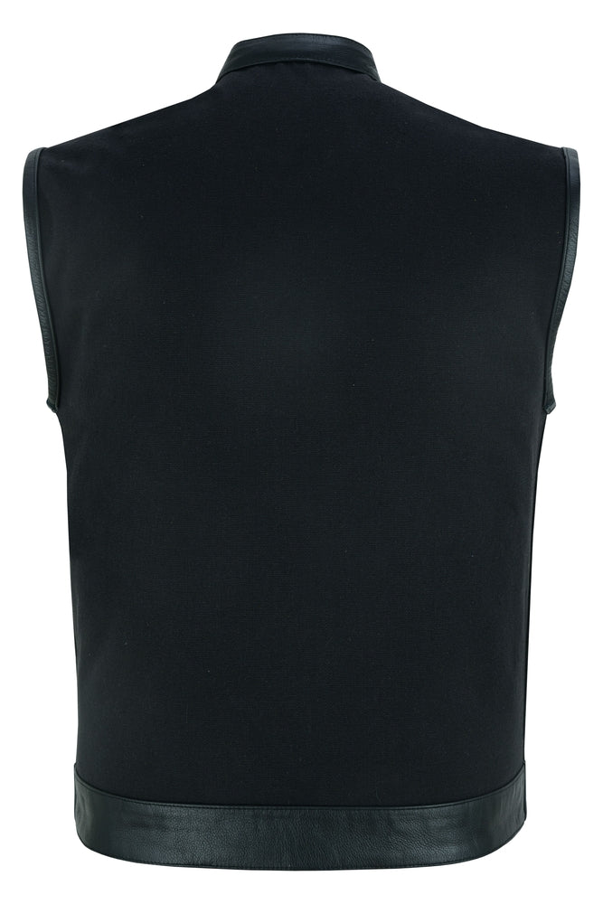 DS685 Canvas Material Single Back Panel Concealment Vest W/Leather Trimming-Daniel Smart Mfg - Retail