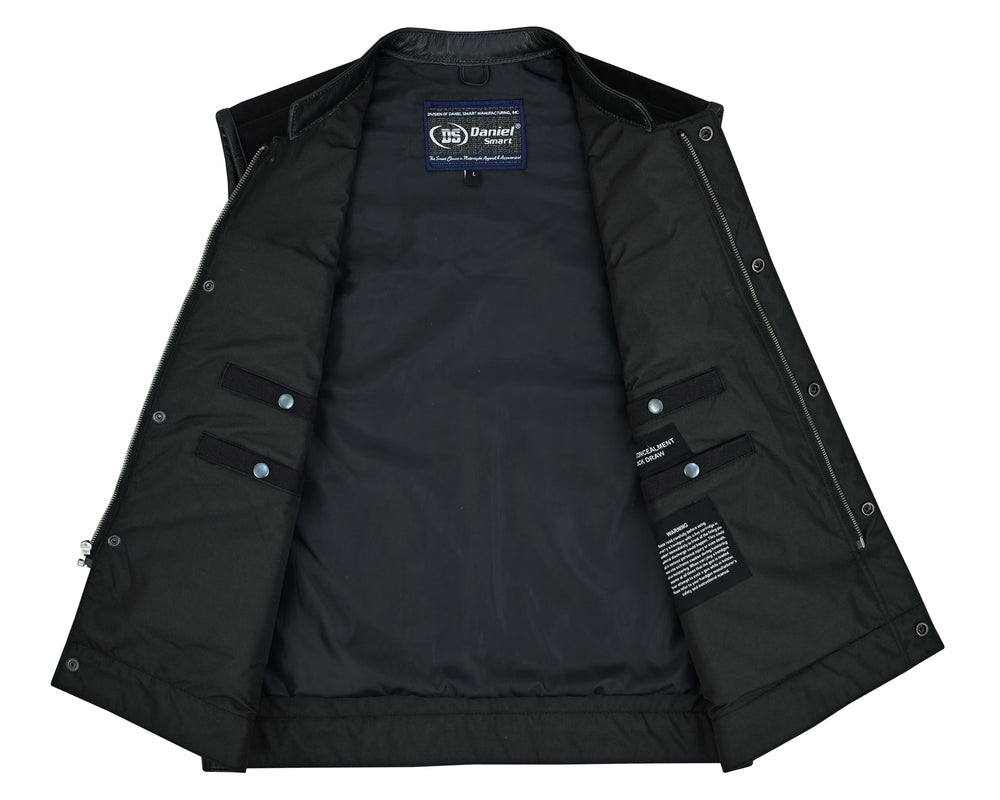 DS685 Canvas Material Single Back Panel Concealment Vest W/Leather Trimming-Daniel Smart Mfg - Retail