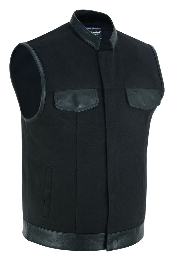 DS685 Canvas Material Single Back Panel Concealment Vest W/Leather Trimming-Daniel Smart Mfg - Retail