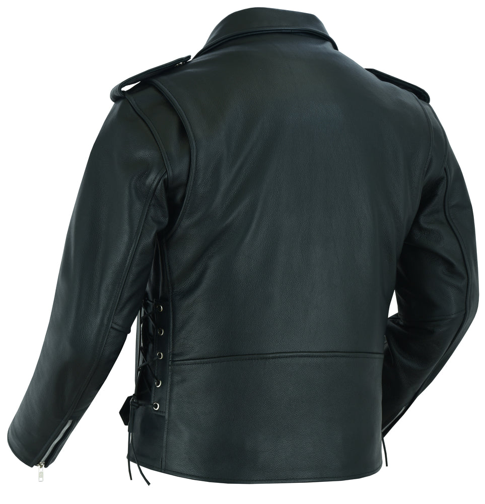 DS711 Economy Motorcycle Classic Biker Leather Jacket - Side Laces-Daniel Smart Mfg - Retail