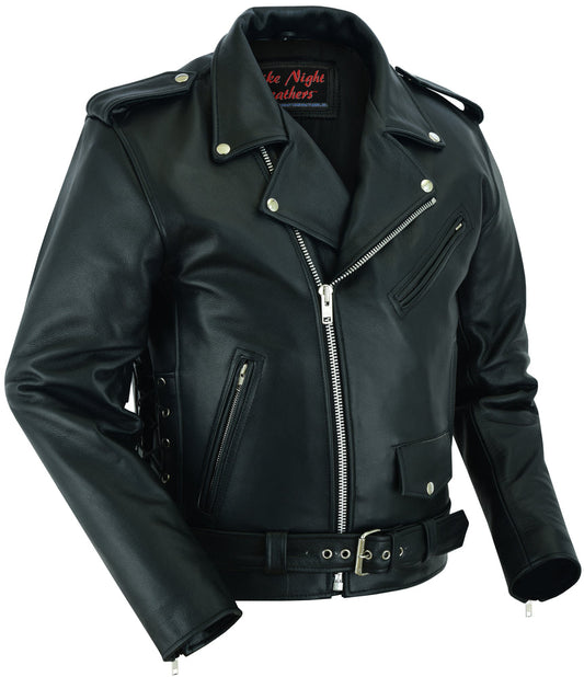 DS711 Economy Motorcycle Classic Biker Leather Jacket - Side Laces-Daniel Smart Mfg - Retail