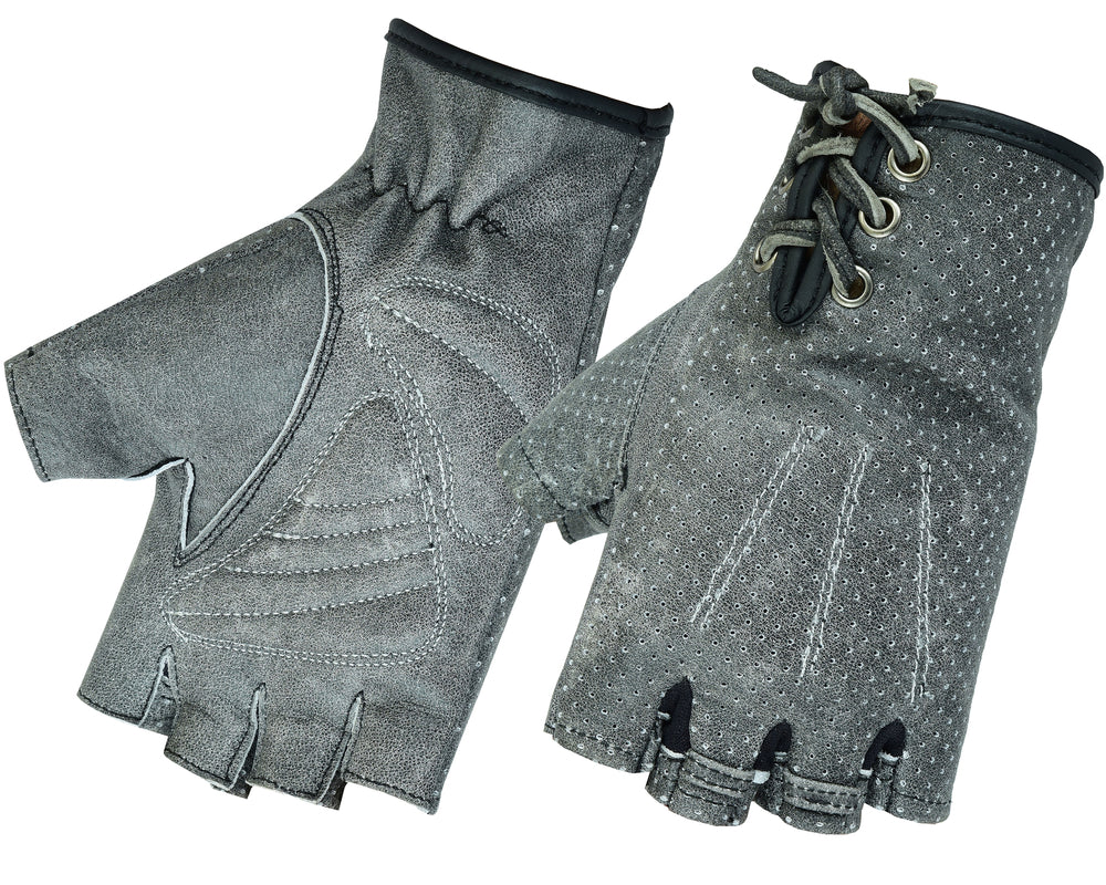 DS74 Women's Washed-Out Gray Perforated Fingerless Glove-Daniel Smart Mfg - Retail