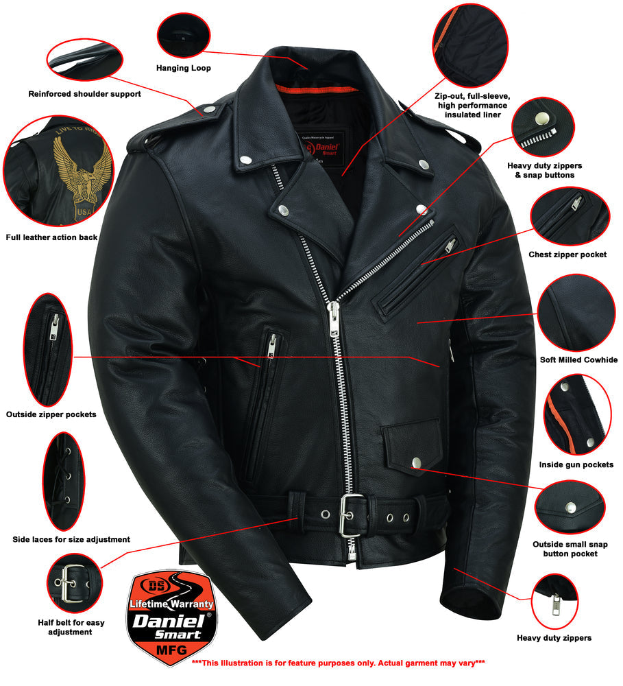 DS759 Men's Eagle Embossed Live To Ride - Ride To Live Classic Black-Daniel Smart Mfg - Retail